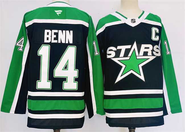 Mens Dallas Stars #14 Jamie Benn Black 2024-25 Reverse Retro Stitched Jersey